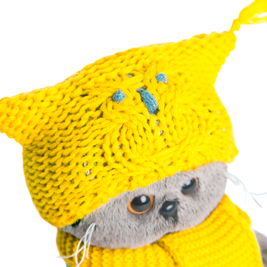 Pliušinis žaislas Katinėlis geltonoje kepurėje ir šalike 20cm, BB-030, Budibasa 3