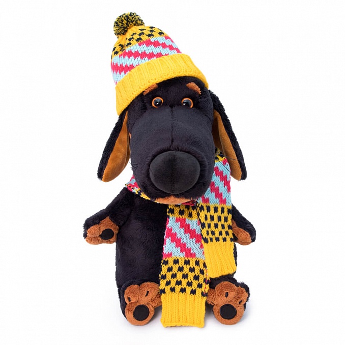 Pliušinis žaislas Šuniukas Vaksonas su šaliku ir kepure 25cm, Vaks25-042, Budibasa 1