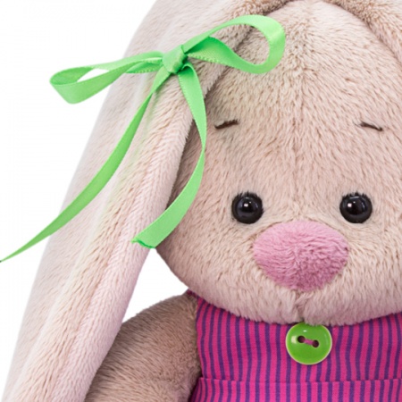 Pliušinis žaislas Zuikutė Baby rožine dryžuota suknele 15cm, SidX-318, Budibasa 4