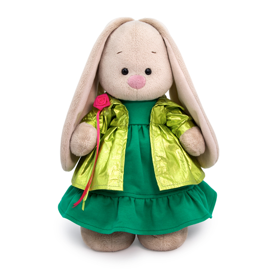 Pliušinis žaislas Zuikutė Mi su žalia suknele ir blizgančiu lietpalčiu 25cm, StS-361, Budibasa 1